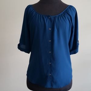 Express Teal Button up Top Blouse Size XS EUC